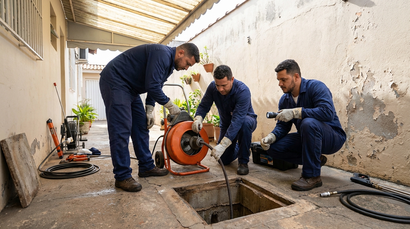 Desentupimento de esgoto com hidrojateamento em Piracicaba‑SP