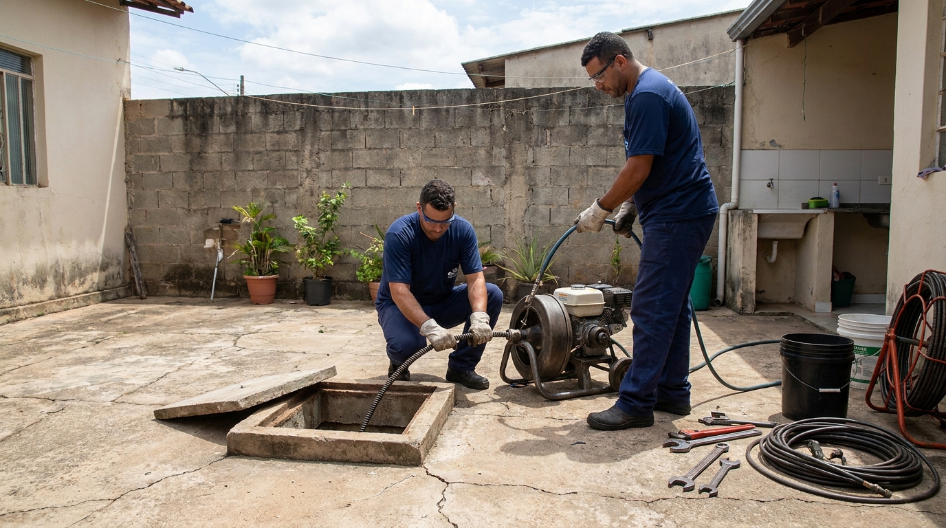 Desentupimento de esgoto residencial em Piracicaba‑SP