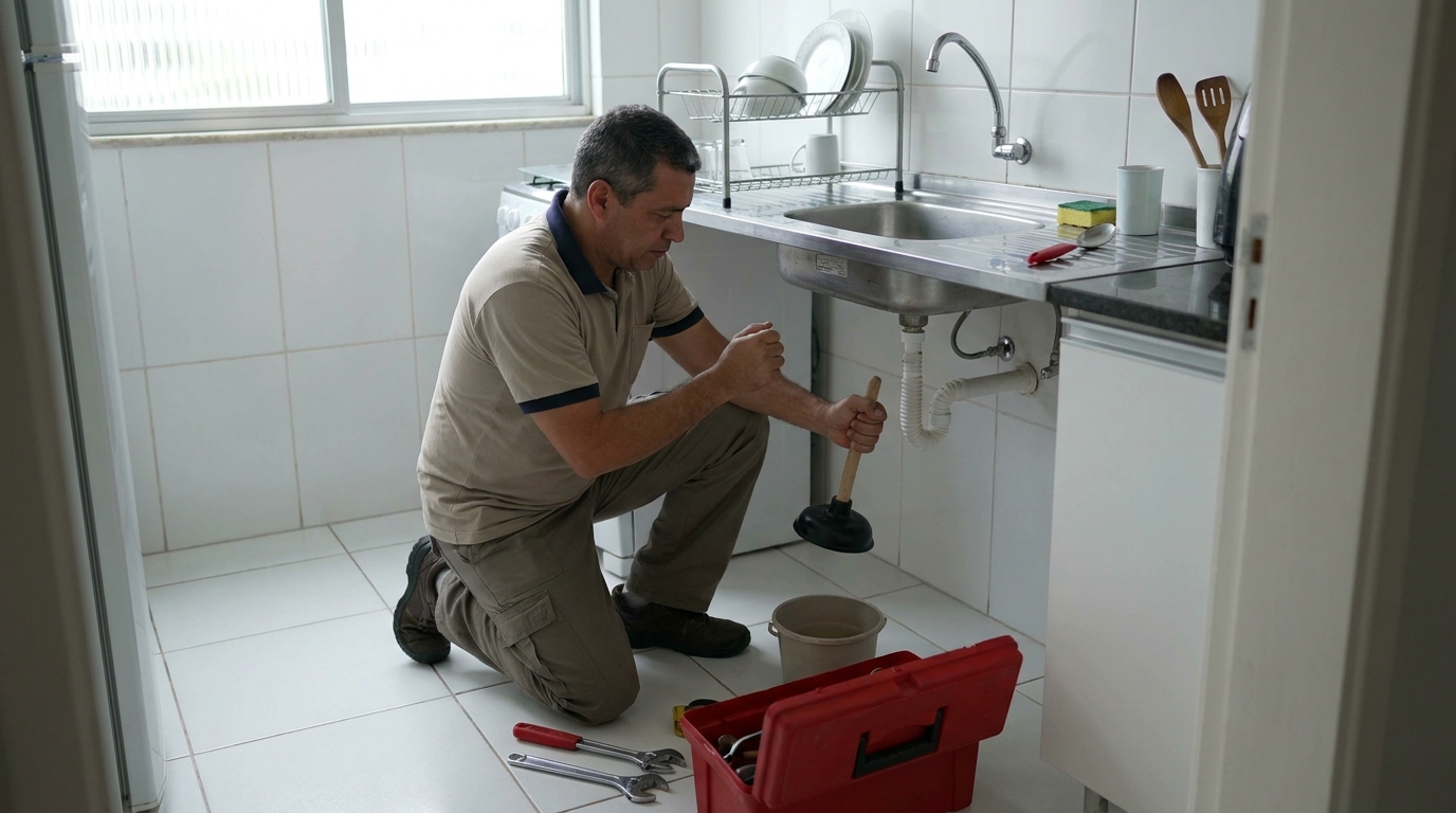 Desentupimento de pia residencial em Piracicaba‑SP