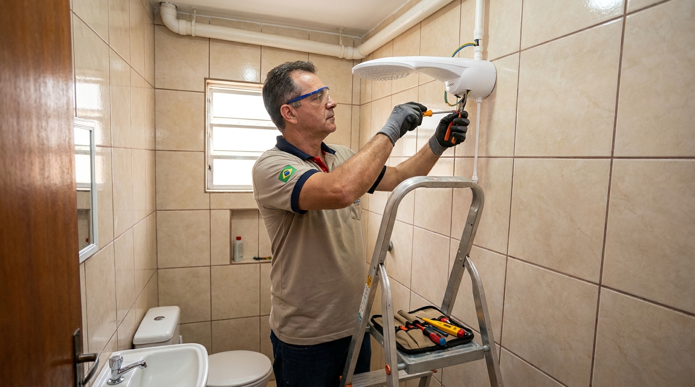 Instalação de chuveiro no banheiro em Piracicaba‑SP