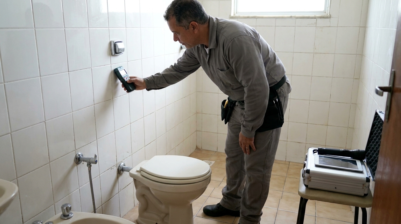Técnico de caça vazamento analisando tubulação em Piracicaba‑SP